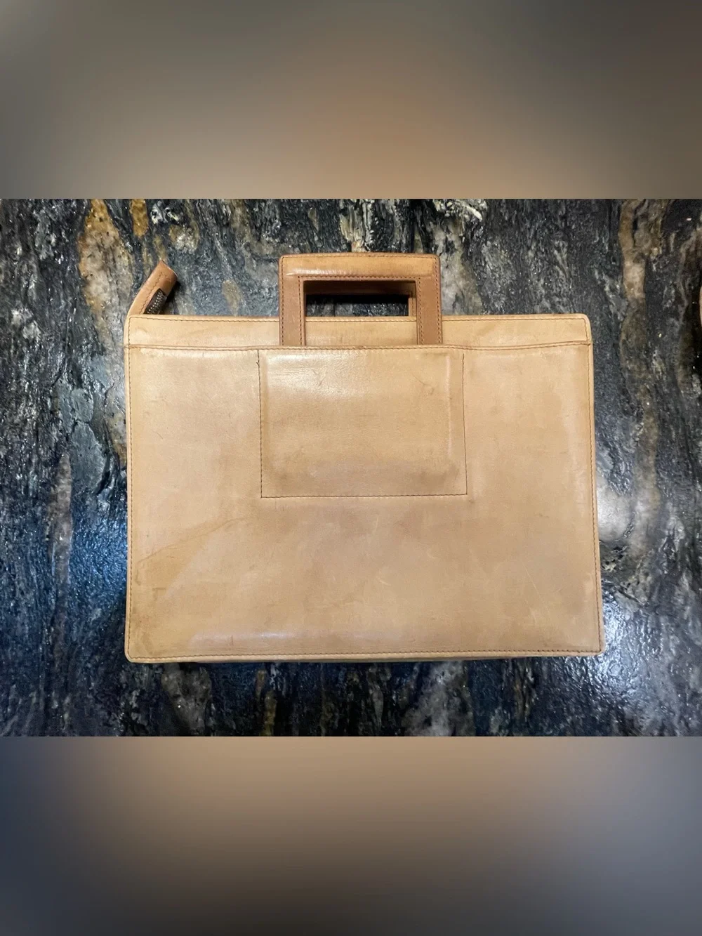 Renwick Tan Leather Briefcase with Top Carry Handle